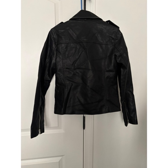 TOPSHOP Black Faux Leather Biker Jacket Moto‎ Style Zip Front Women Size 6 - Picture 2 of 3